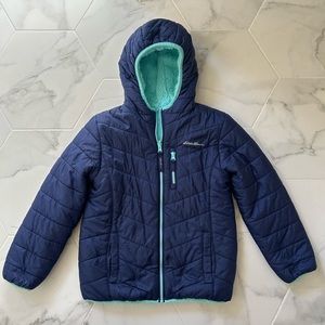 Eddie Bauer Girls Navy Blue Winter Snow
Jacket Reversible Soft Fleece Small 7/8